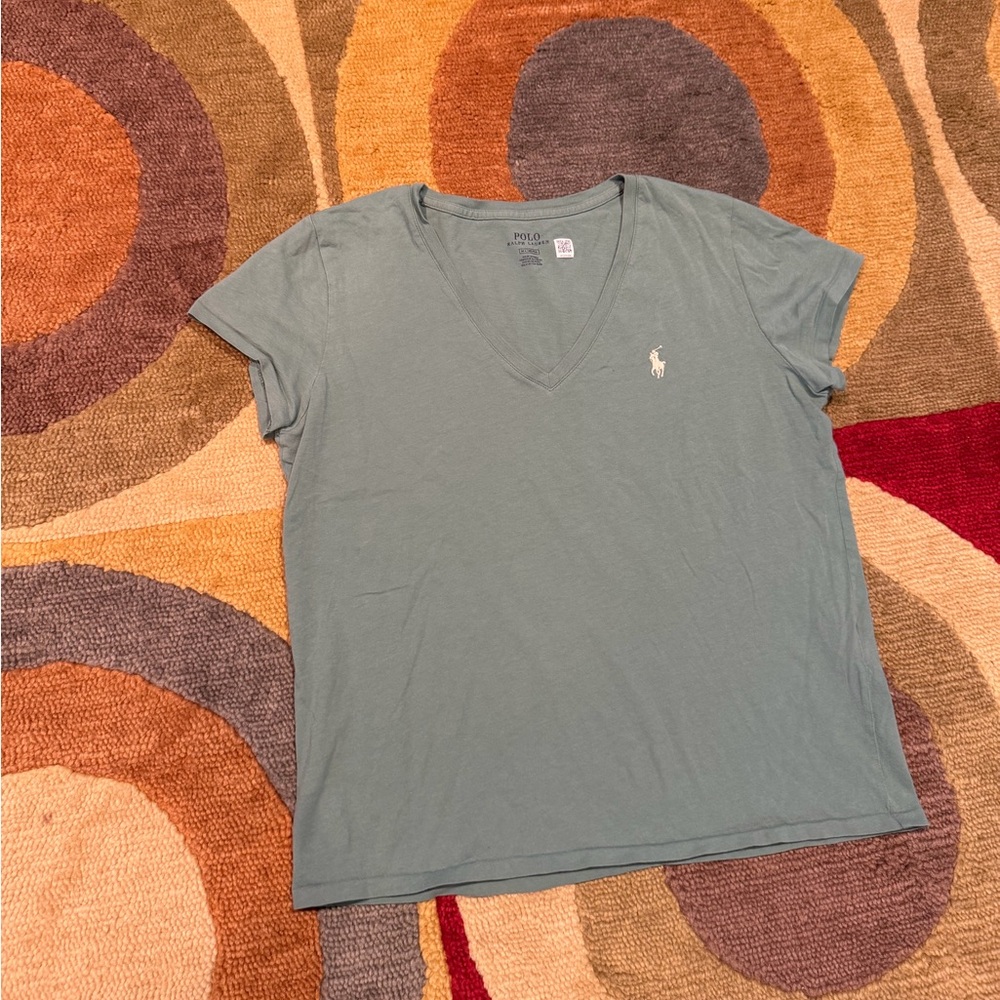 Polo Ralph Lauren Classic Fit V Neck Tee Shirt Green Preppy Women’s Size Medium